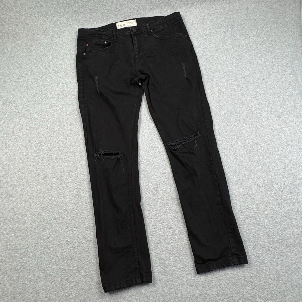 Spark Premium Denim Jeans Mens 36x32 (36x30) Studio Collection‎ Distressed Black